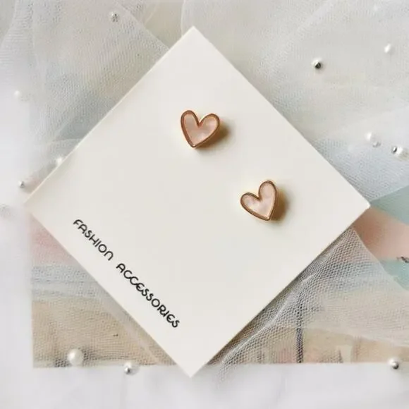 NEW Delicate Dainty Pink Sweet Heart Shaped Precious Gold Stud Earrings A0113 - Picture 6 of 14